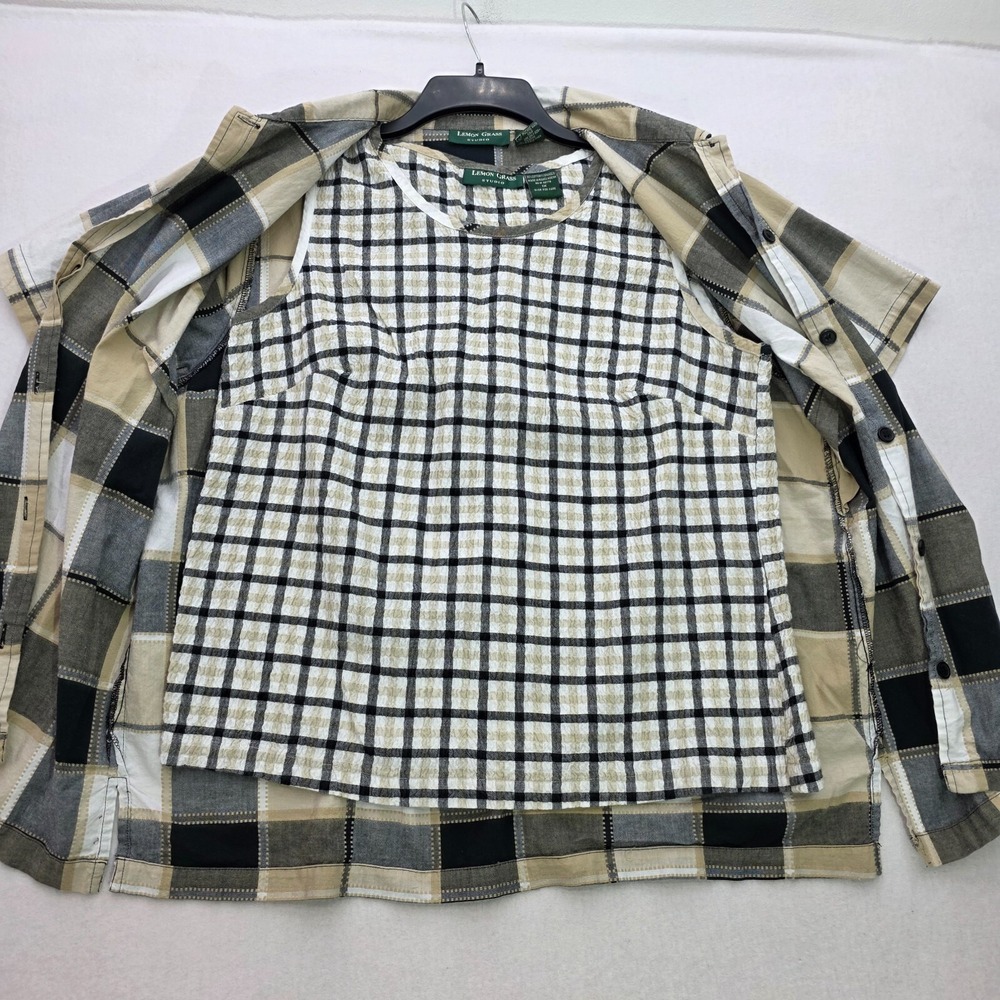 Lemon Grass Studio Tank And Button Up Top Womens 1X Black Tan Plaid - Picture 8 of 12